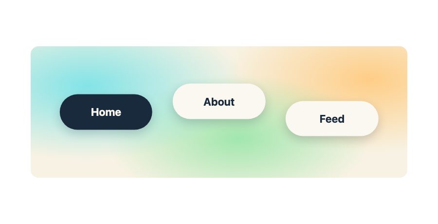 Three pill-shaped menu links, Home, About and Feed, floating over a soft watercolor-style gradient background