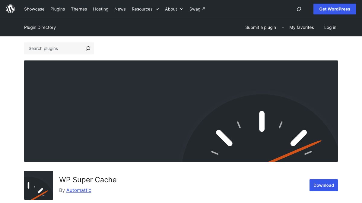 The WP Super Cache listing page in the WordPress plugin directory