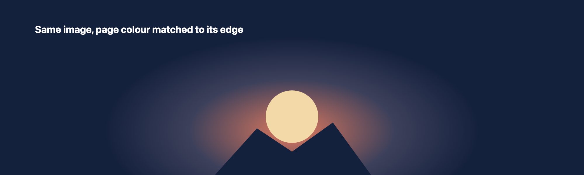 The same sunset illustration on a very wide page, now fading smoothly into a matching dark blue page colour with no visible edges